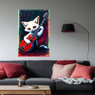 White fox playing a guitar AI Art Poster