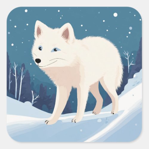 white fox square sticker