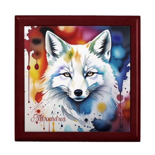 White Fox Wooden Jewelry Keepsake Box