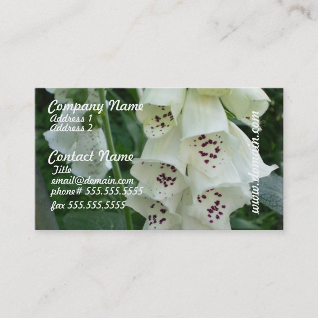 White Foxglove Flowers Business Cards (Front)