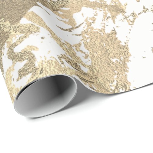 White Foxier Gold Marble Shiny Metallic Strokes Wrapping Paper