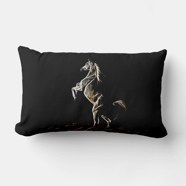 White Fractal Horse Lumbar Pillow (Front)