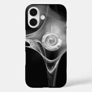 WHITE FRACTAL ROSE IN BLACK iPhone 16 CASE