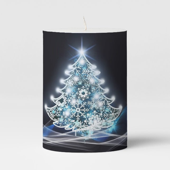  White Fractal Tree Pillar Candle (Front)