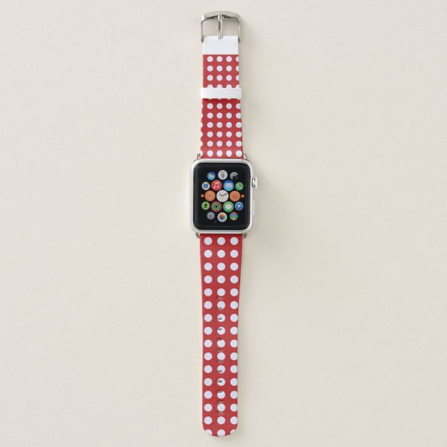 White Fractals Polka Dots Red Fractals Background Apple Watch Band (Front)