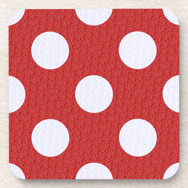 White Fractals Polka Dots Red Fractals Background Beverage Coaster (Front)