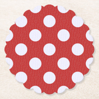 White Fractals Polka Dots Red Fractals Background Paper Coaster
