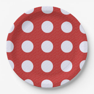 White Fractals Polka Dots Red Fractals Background Paper Plates