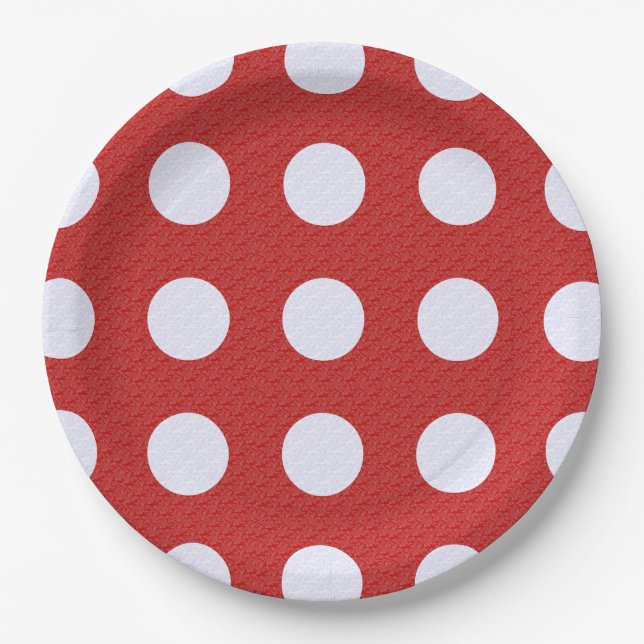 White Fractals Polka Dots Red Fractals Background Paper Plates (Front)