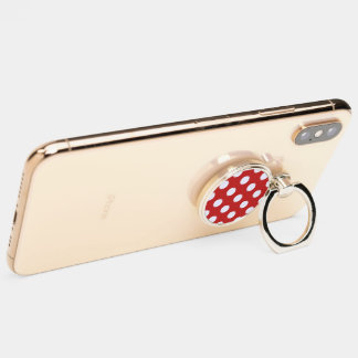 White Fractals Polka Dots Red Fractals Background Phone Ring Stand