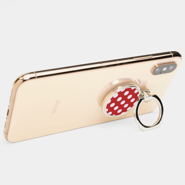 White Fractals Polka Dots Red Fractals Background Phone Ring Stand (On Phone)