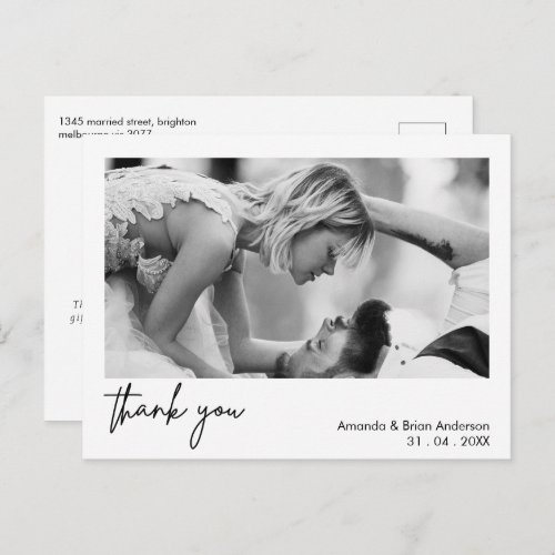 White Frame Calligraphy Thank You Wedding Postcard