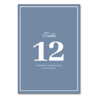 white frame dusty blue wedding table number