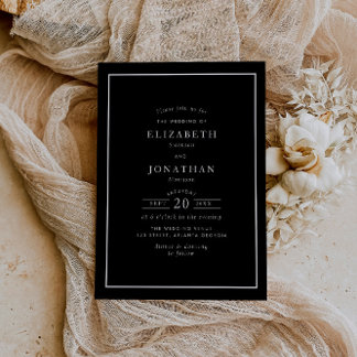 white frame elegant modern black wedding invitation