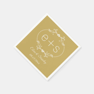 White frame initials elegant monogram gold wedding napkins