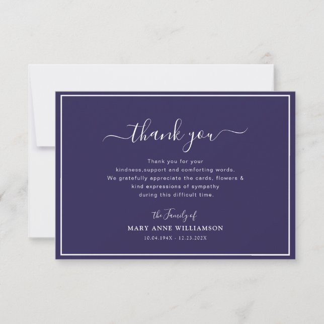 white frame navy blue funeral thank you note (Front)