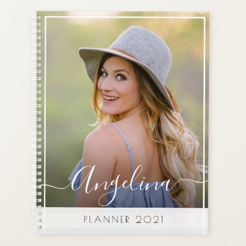 white frame photo yearly planner