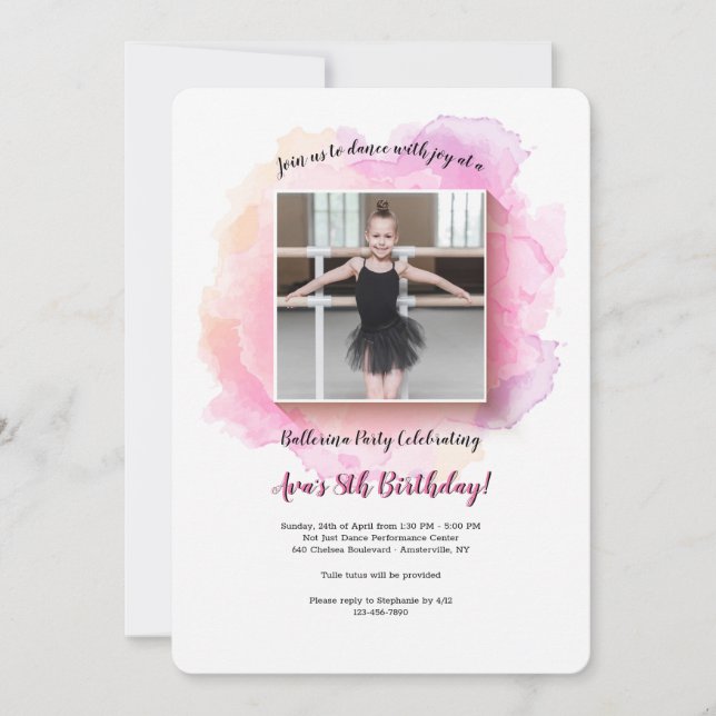 White Frame Watercolor Birthday Invitation (Front)