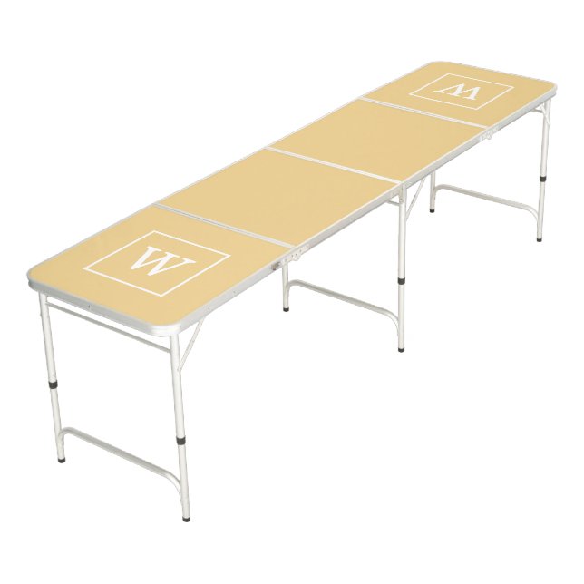 White Framed Initial Monogram Beer Pong Table (Angled)