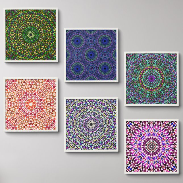 White-Framed Mandala Harmony Tiles – Peel & Stick  (Front Set)