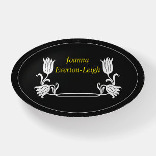 White Framed Ornate Floral Nameplate Paperweight