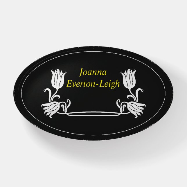 White Framed Ornate Floral Nameplate Paperweight (Front)