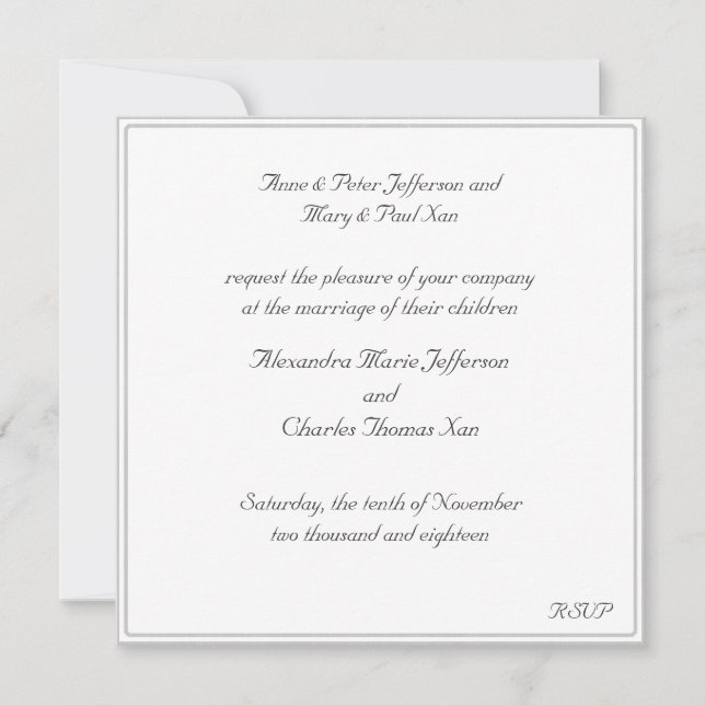 White Framed Wedding Invitation (Front)