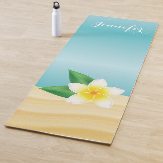 White Frangipani Flower With Personalizable Name Yoga Mat
