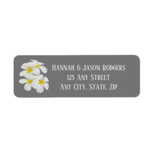 White Frangipani Flowers, on Medium Gray, Wedding Label