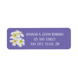 White Frangipani Flowers, Periwinkle, Wedding Label