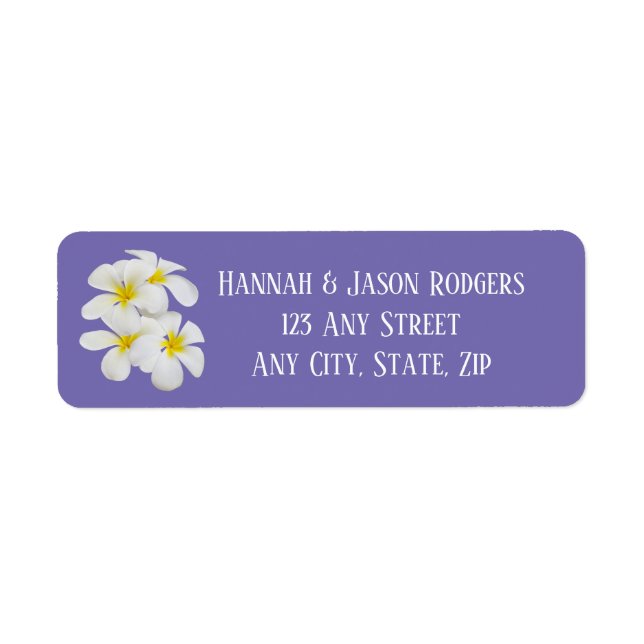 White Frangipani Flowers, Periwinkle, Wedding Label (Front)