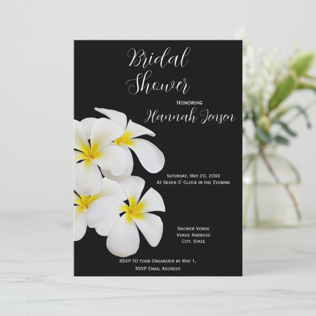 White Frangipani Flowers, Tropical, Floral, Bridal Invitation (Standing Front)