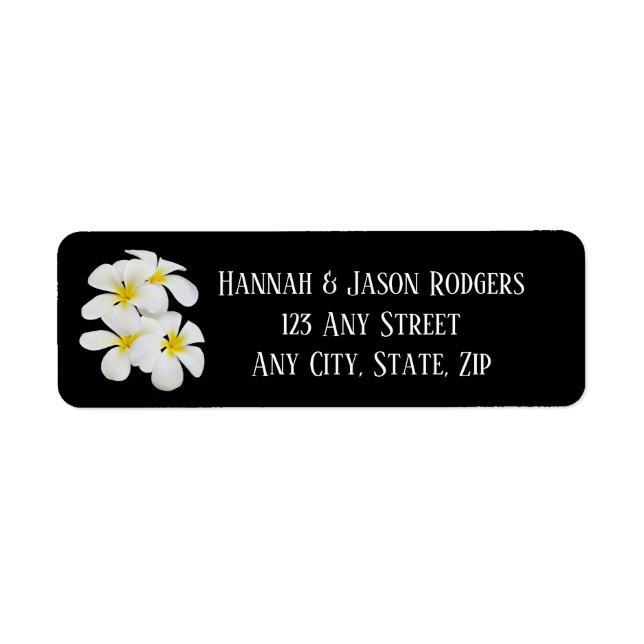 White Frangipani Flowers, Tropical, Floral Wedding Label (Front)