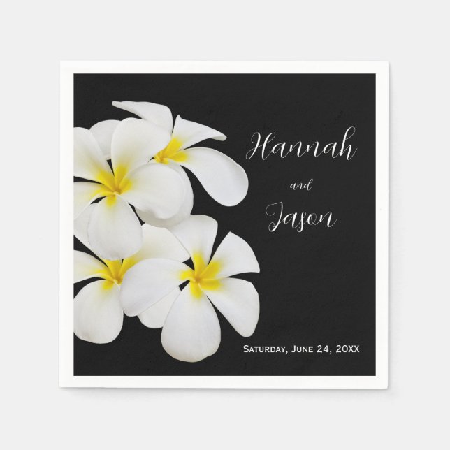 White Frangipani Flowers, Tropical, Floral Wedding Napkins (Front)
