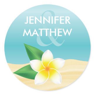 White Frangipani Tropical Flower Beach Wedding Classic Round Sticker