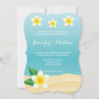 White Frangipani Tropical Flowers Beach Wedding Invitation