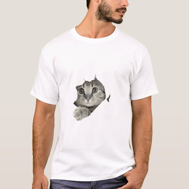 White Free Cute Funny Cat T-shirt (Front)