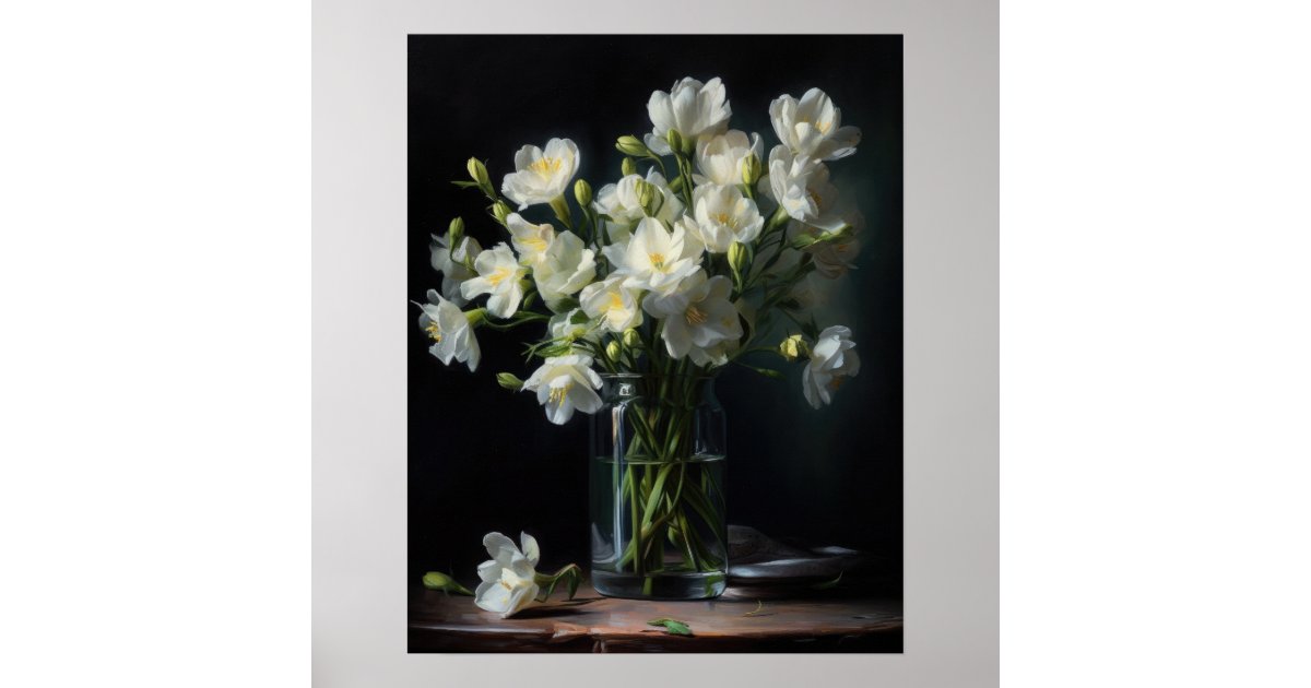 White Freesia Flowers Art Print Poster | Zazzle