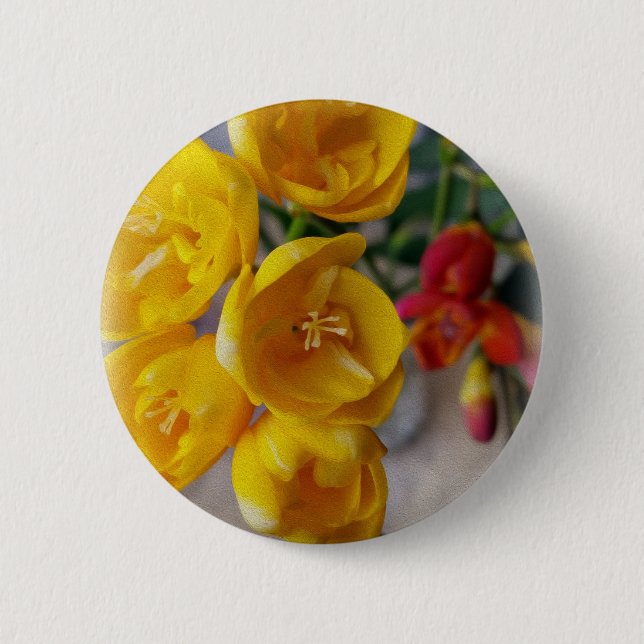 white freesia pinback button (Front)