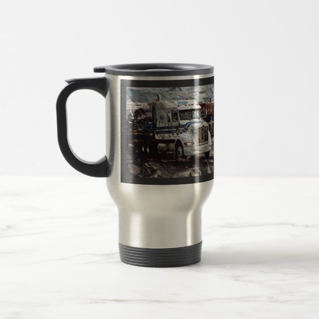 WHITE FREIGHT LORRY TRUCKER'S TRAVEL MUG (Left)