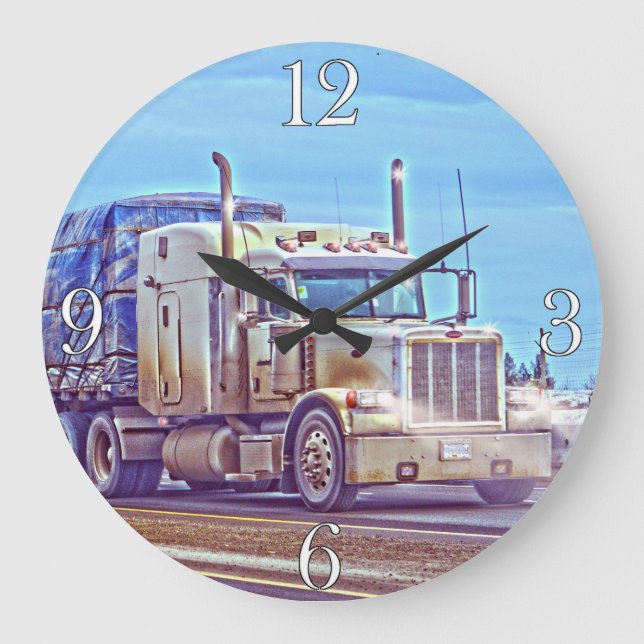 White Freight Truck - Lorry and Highway Art Large Clock (Front)