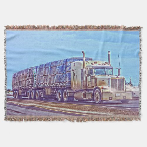 White Freight Truck _ Lorry and Highway Art Throw Blanket