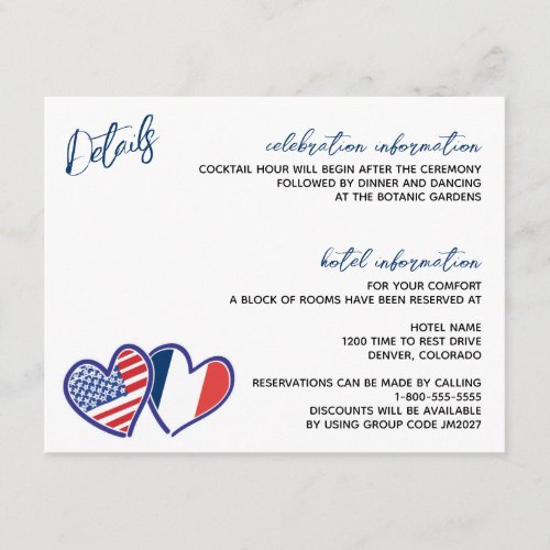 White French American Wedding Enclosure Card