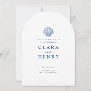 White French Blue Seashell Save the Date Invitation