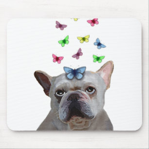 White French Bulldog and Butterflies Mouse Pad