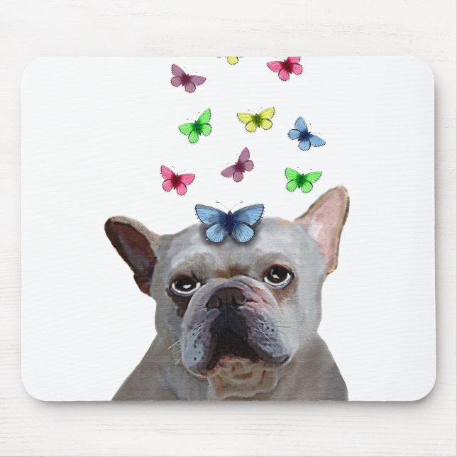 White French Bulldog and Butterflies Mouse Pad (Front)