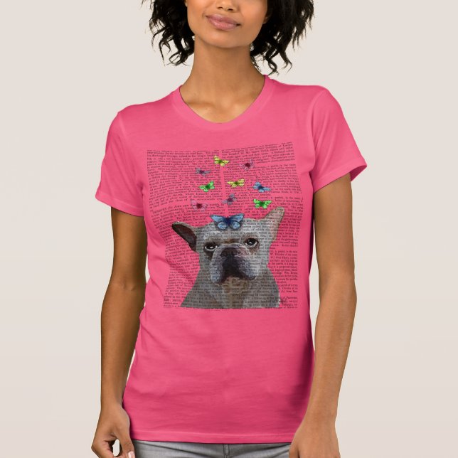 White French Bulldog and Butterflies T-Shirt (Front)