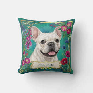 White French Bulldog Floral Botanical Cushion