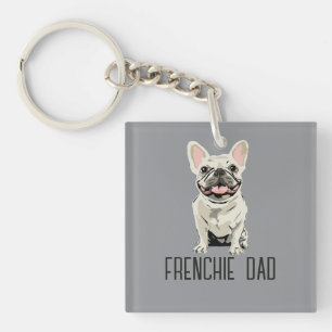 White French Bulldog, Frenchie Dad Keychain