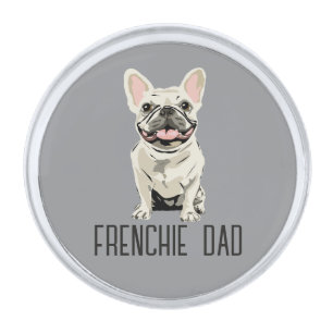 White French Bulldog, Frenchie Dad Silver Finish Lapel Pin